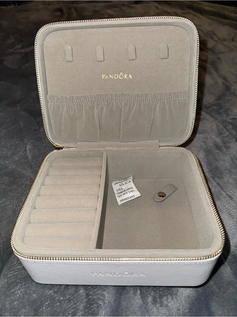 New pandora White Embossed Floral Jewelry Case with Gold Zipper